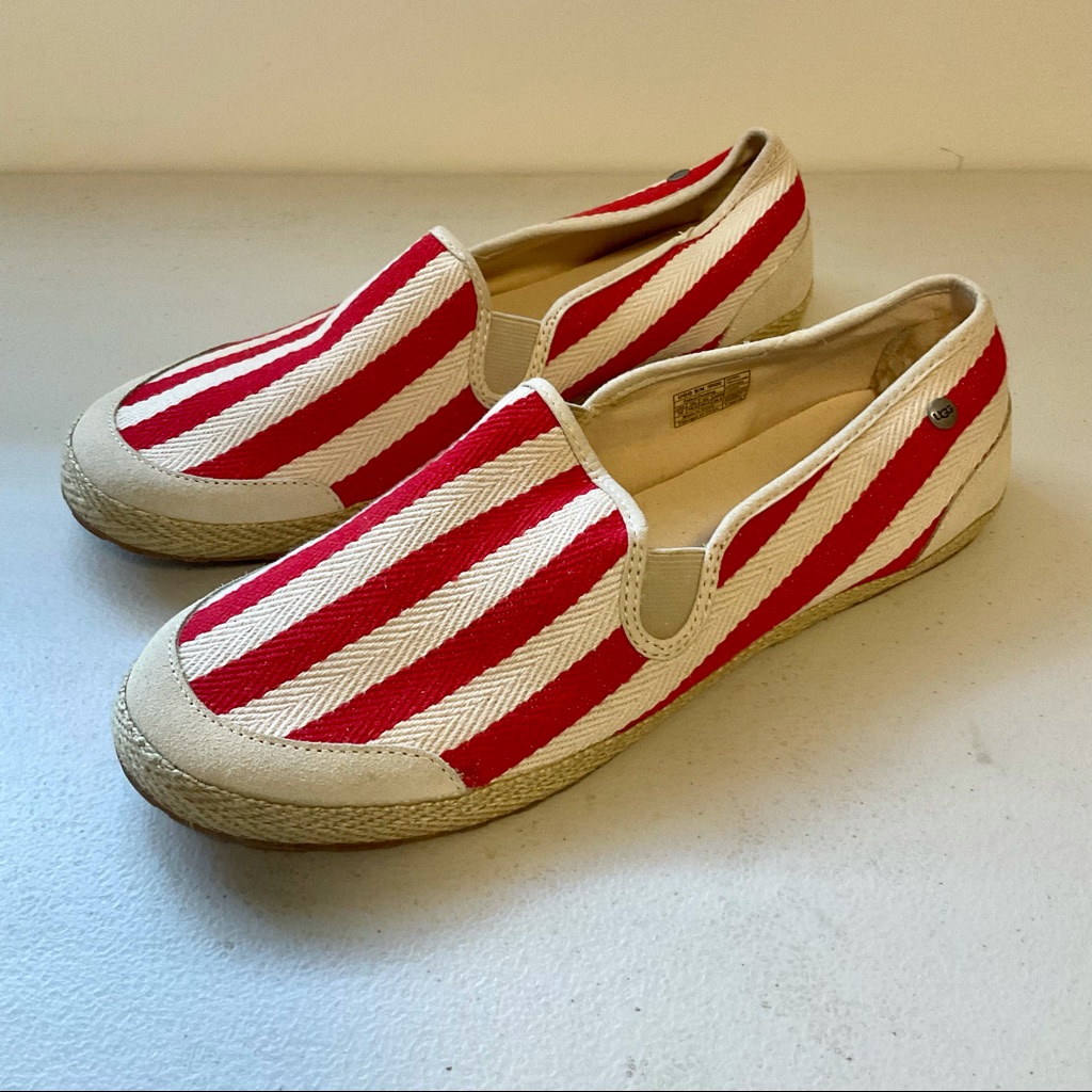 Ugg Delizah Espadrille Red/White Stripe Slip On Flats